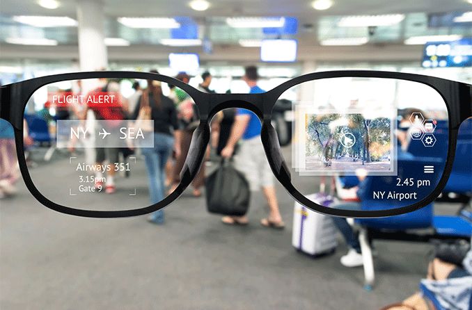 Augmented reality (AR) glasses with airport display information