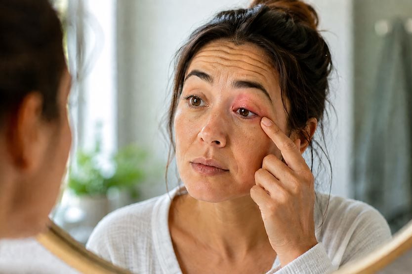 How to treat an eyelid infection woman with an eye infection