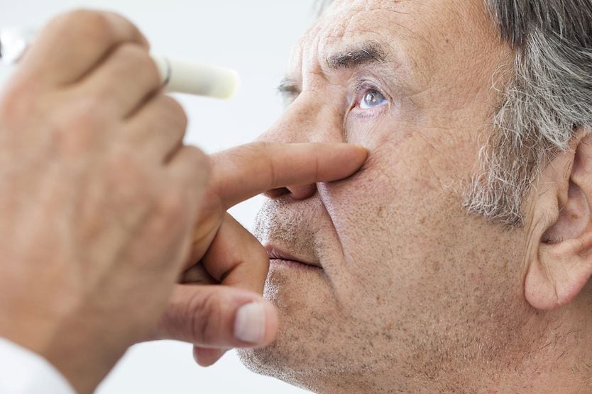 What is ophthalmoplegia? man getting eyes examined for ophthalmoplegia