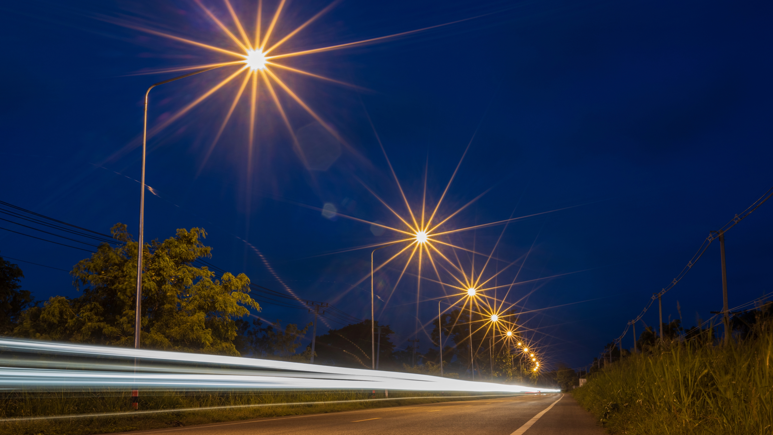 Starbursts around lights at night
