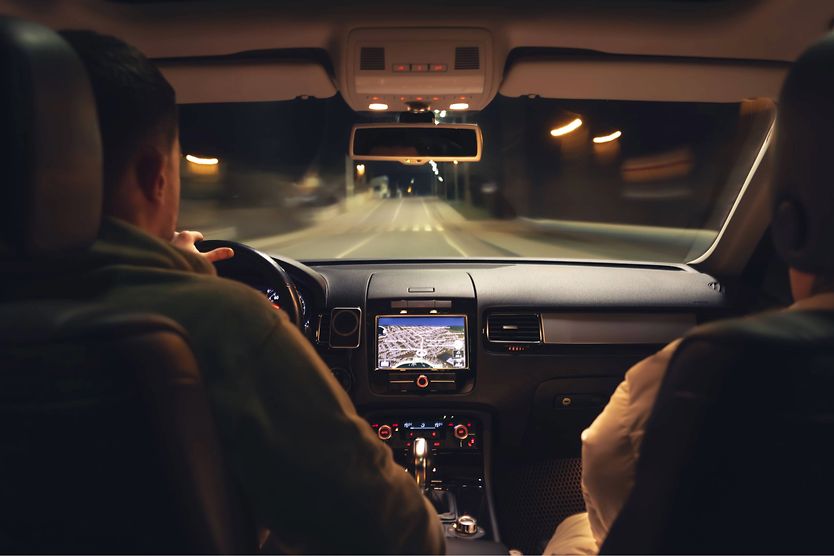 View from inside a car at night, illustrating vision challenges older drivers may face after dark