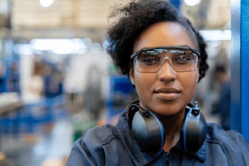 Woman wearing safety glasses