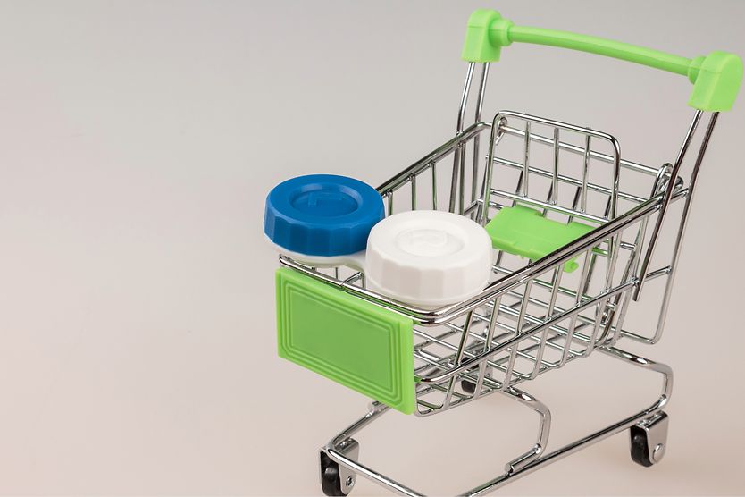 miniature shopping cart with contact lens case