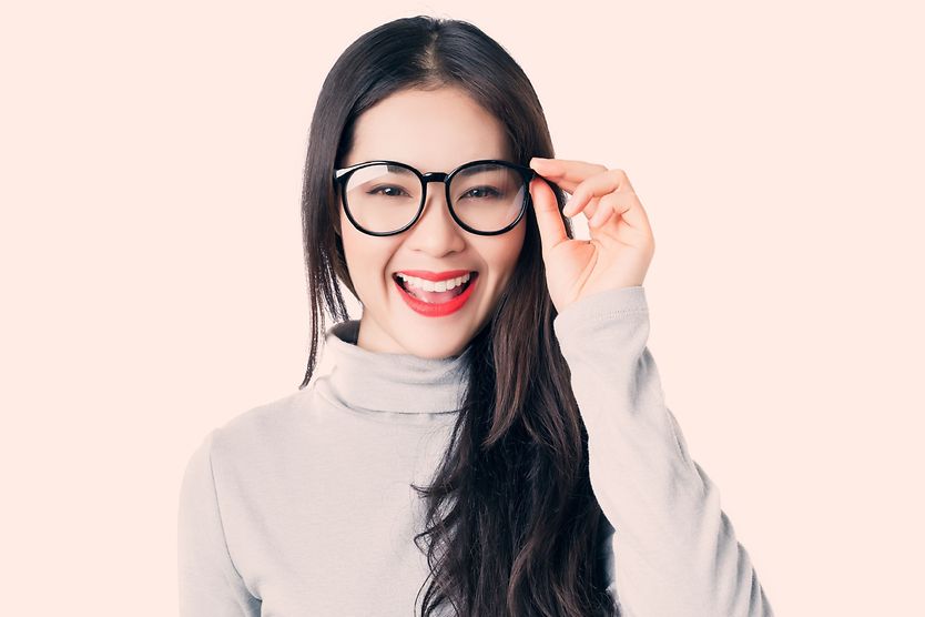 Perfect glasses frames for low nose bridges Asian woman wearing glasses