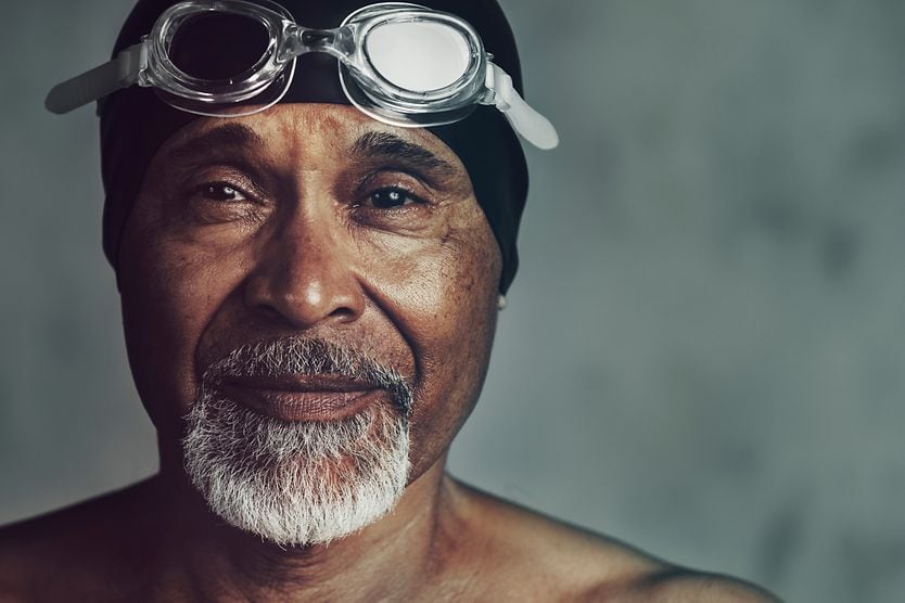 Choosing prescription swim goggles man wearing prescription swim goggles and swim cap