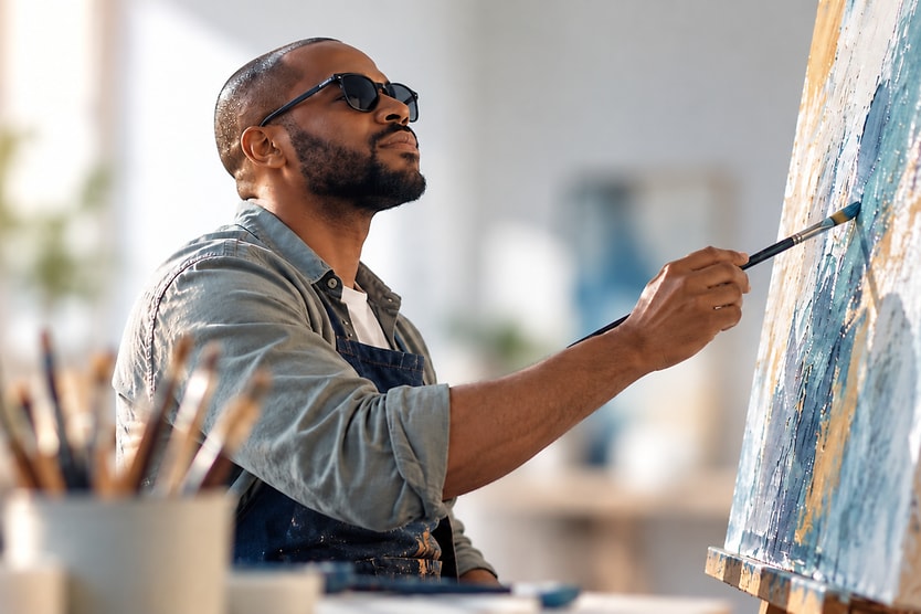 blind person painting