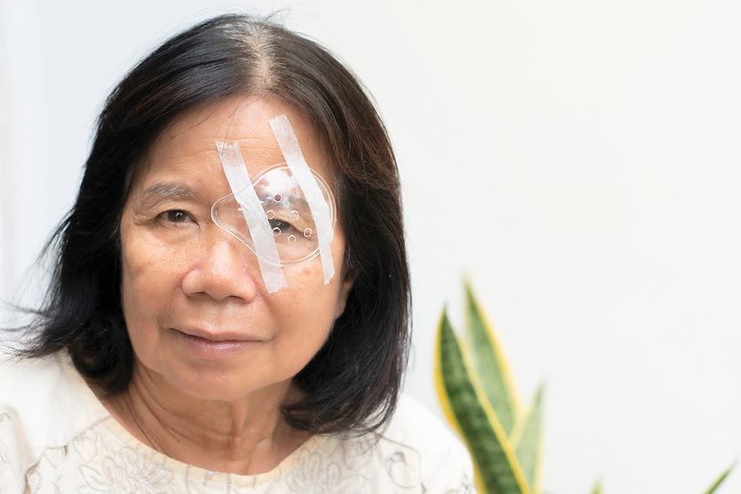 Woman recovering from cataract surgery
