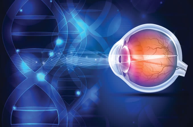 illustration of an eyeball and genetic dna