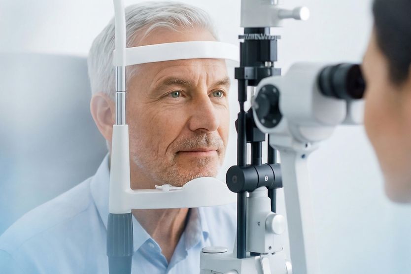 Clear Vision Isn't Enough: Issues an Eye Exam Can Detect Man receiving comprehensive eye exam.