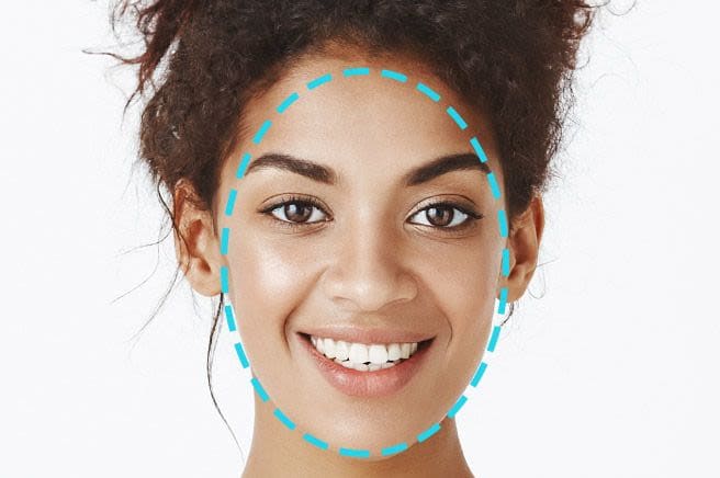 Woman with an oval face shape cutout overlay