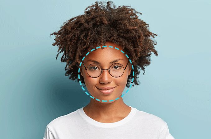 woman wearing eyeglasses with a round face shape