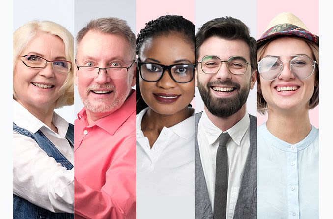 multiple age groups wearing eyeglasses