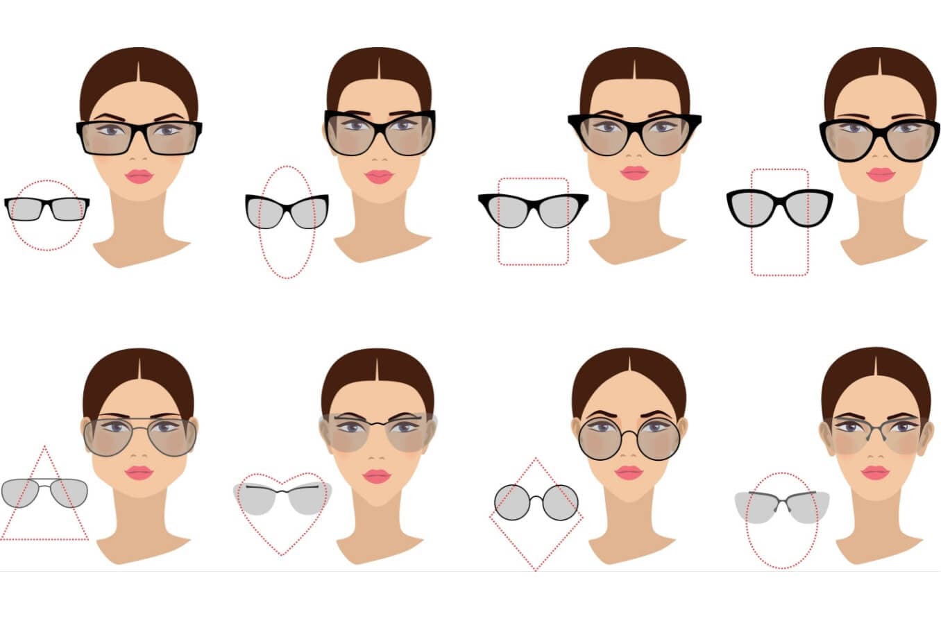 Female glasses shapes in accordance with the shape of the face.