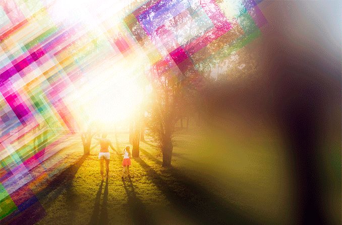 View through an aura of mother and daughter outside