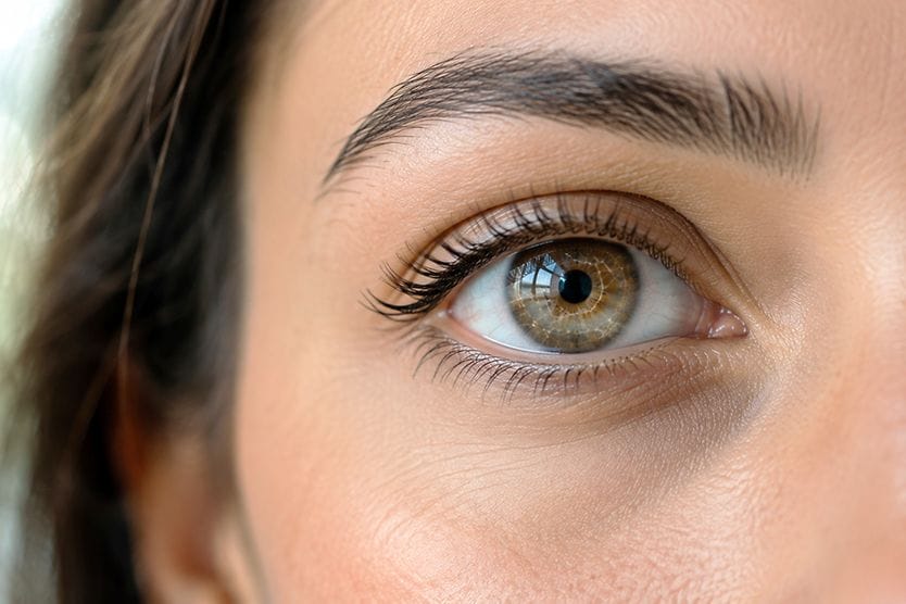 Lattice corneal dystrophy can affect vision over time Close-up of a female's eye illustrating corneal health.