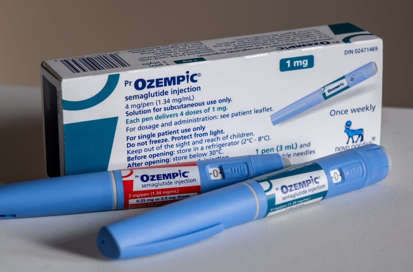 Ozempic semaglutide injection pens and box.