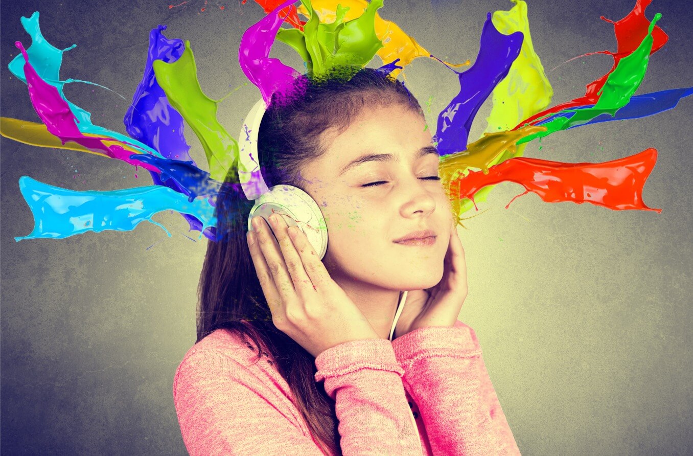 Person listening to music with colors