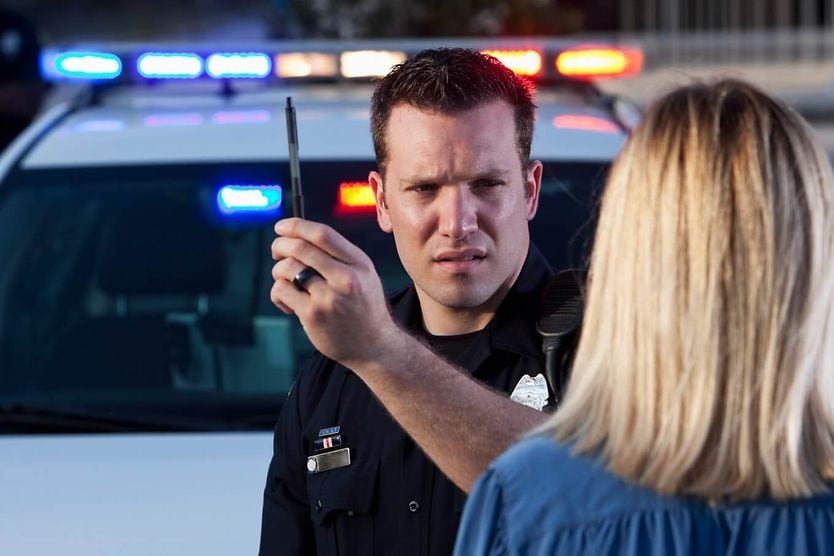 Police officer conducting a field sobriety test Police officer conducting a field sobriety test