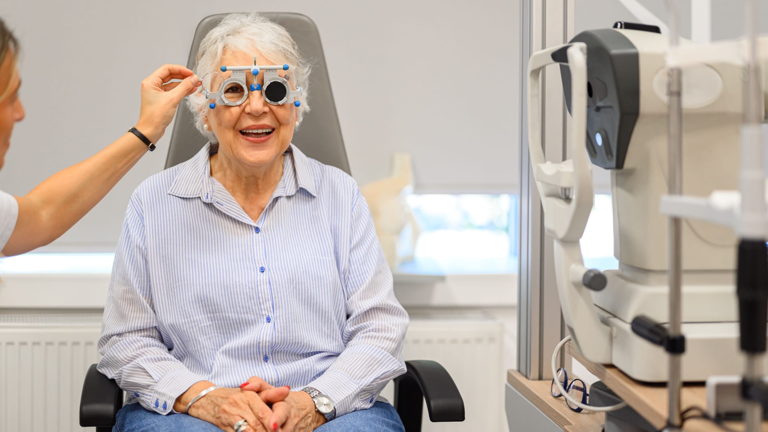 elderly woman with eye doctor