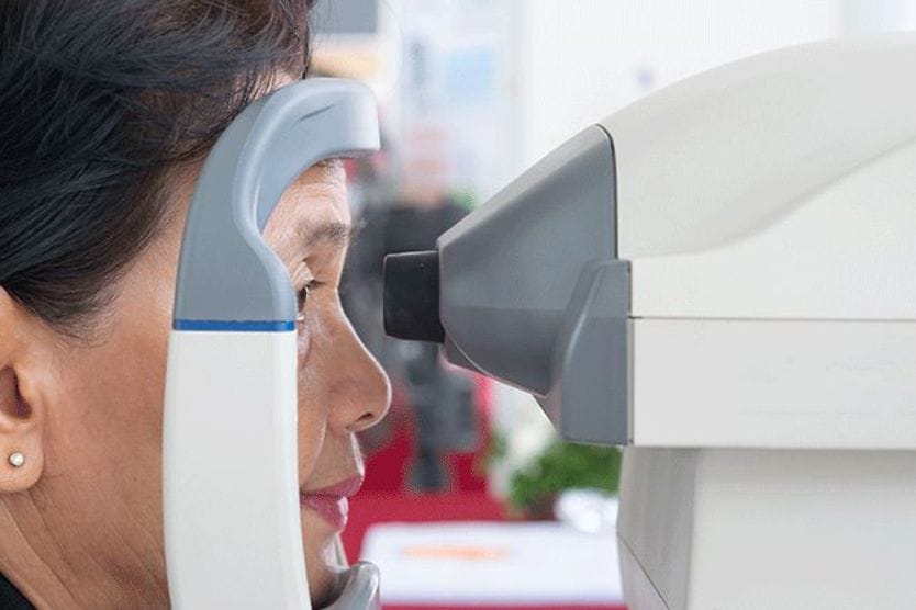 woman with secondary glaucoma having eye pressure measured.