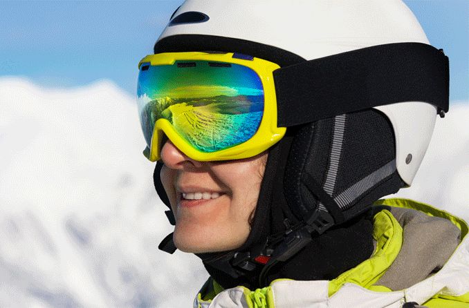 person in ski goggles and helmet