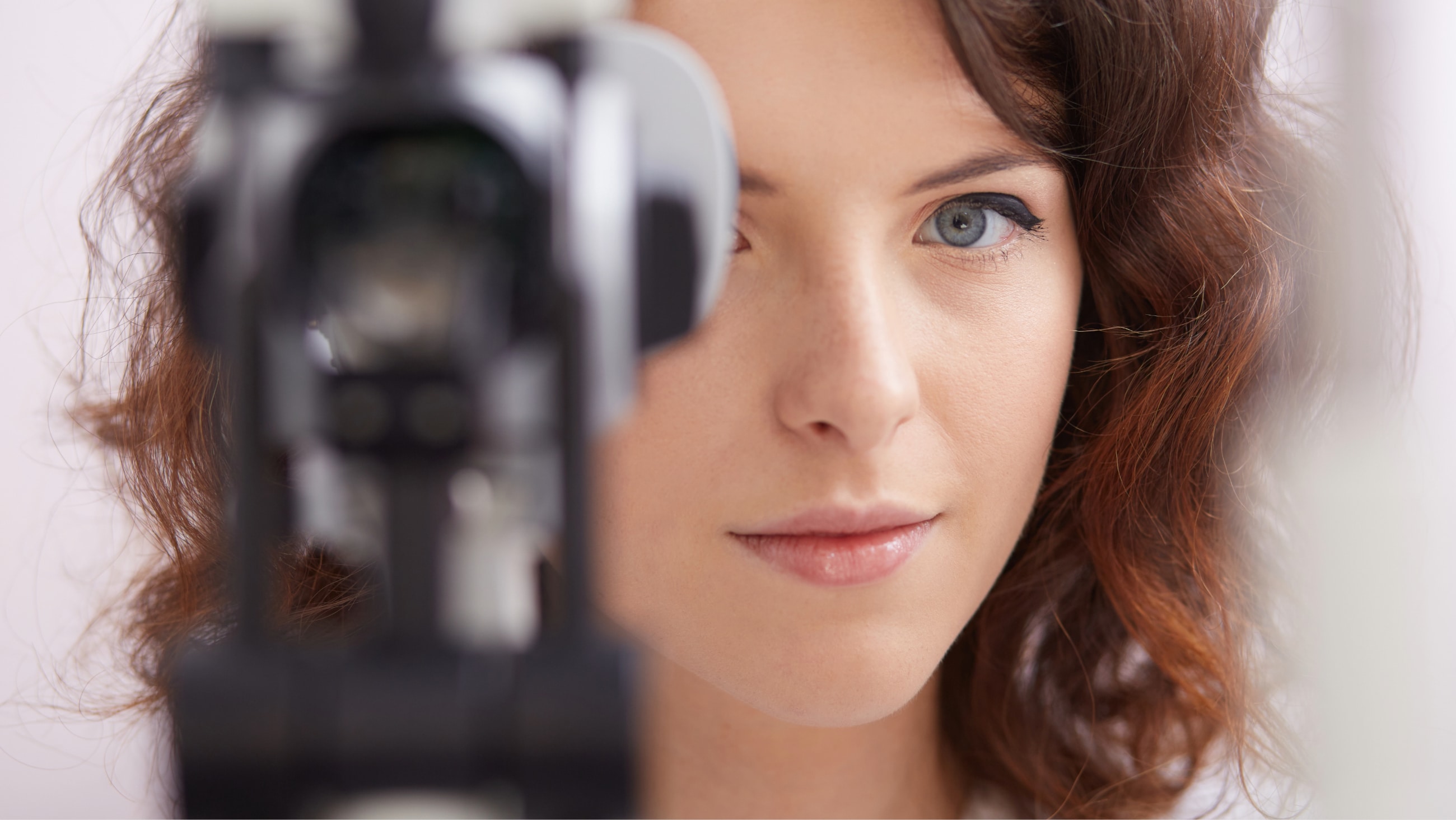 close up of woman showing blurry peripheral vision close up of woman showing blurry peripheral vision