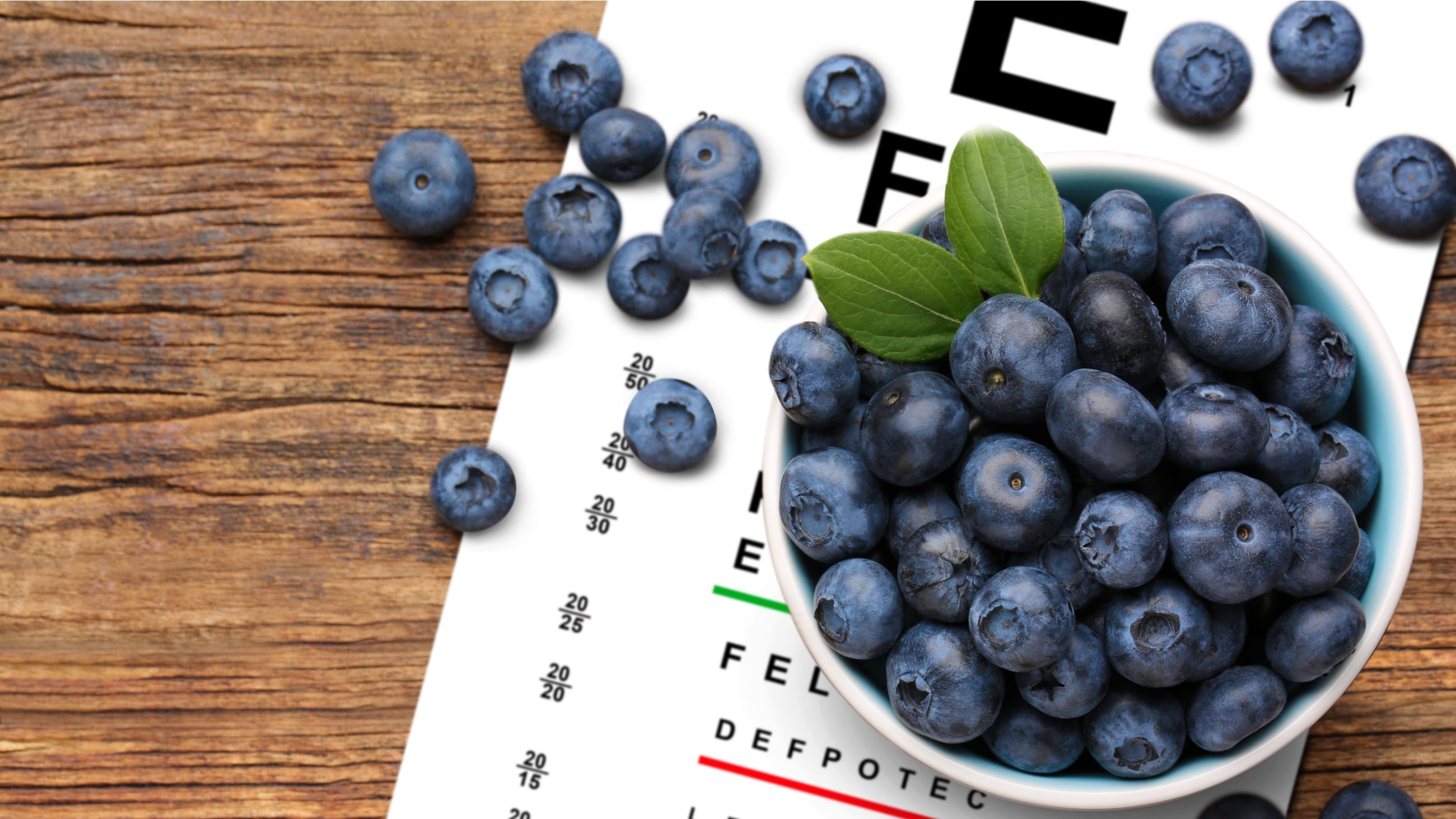 blueberries and a vision chart