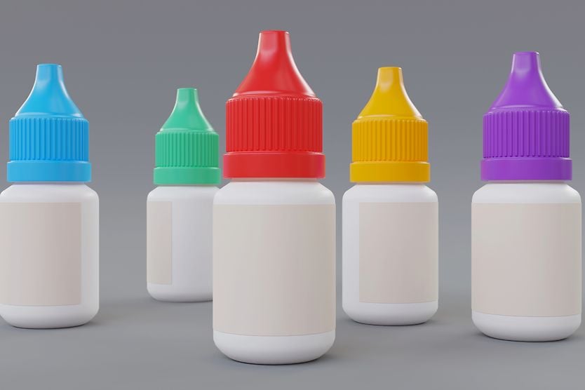 different colored eye drop bottle caps