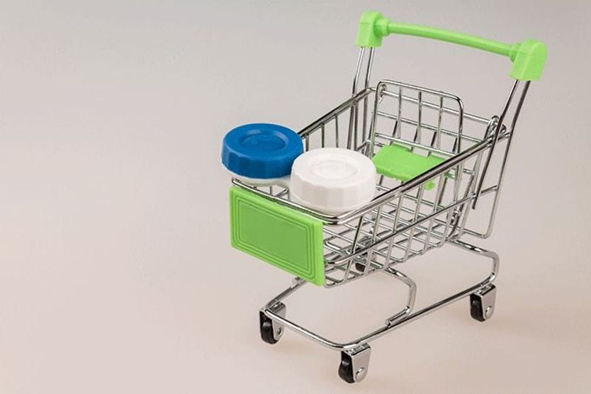 miniature shopping cart with contact lens case miniature shopping cart with contact lens case