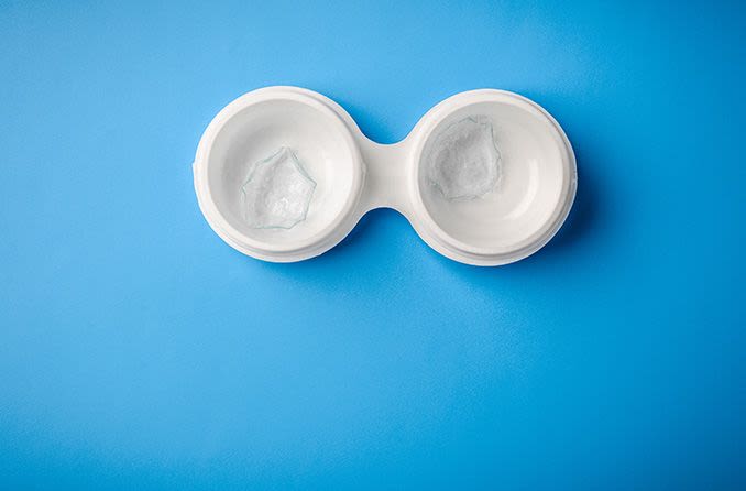 Dried contact lenses in case