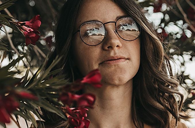 woman wearing discount eyeglasses