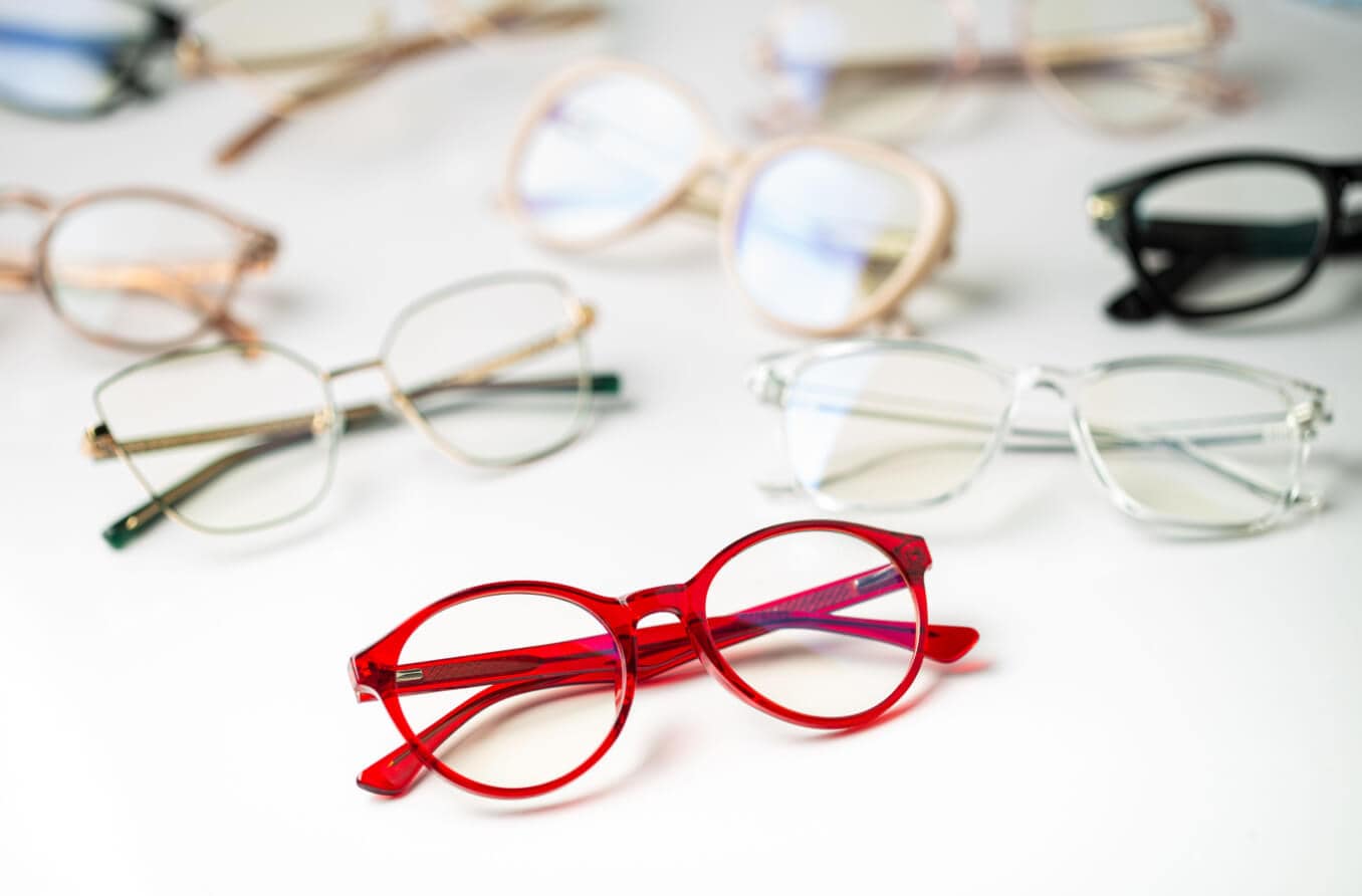 Group of glasses on white background.