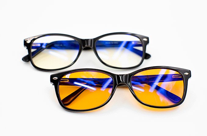 pair of different types of blue light glasses