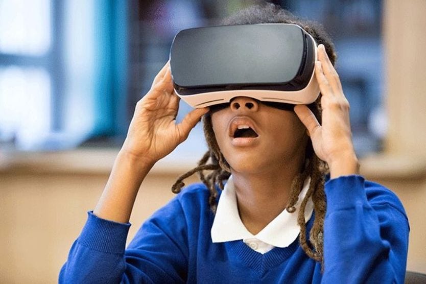 young girl wearing vr headset young girl wearing vr headset