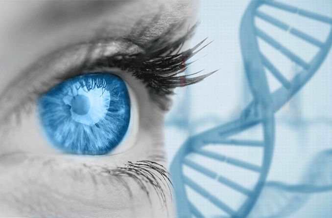 closeup of a blue eye with dna double helix background closeup of a blue eye with dna double helix background
