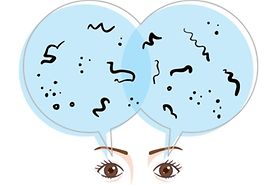 illustration of eyes looking at two bubbles filled with eye floaters