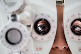 a person getting an eye exam to check for myopia