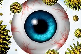 Eyeball illustration with pollen floating around