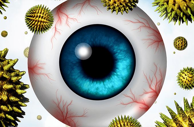 Eyeball illustration with pollen floating around Eyeball illustration with pollen floating around