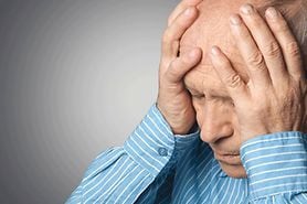 older man with diplopia (double vision) after having a stroke