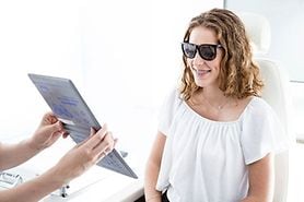 woman getting treatment for diplopia (double vision)