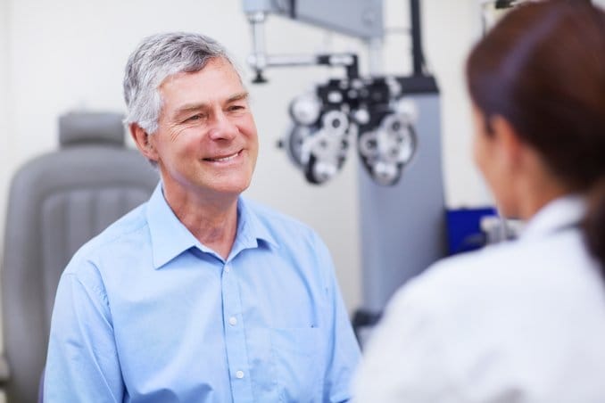 Person at ophthalmologist for an exam