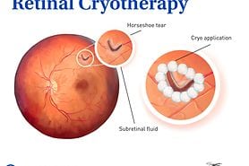 Illustration of retinal cryotherapy procedure.