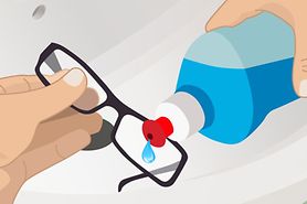 Illustration of how to clean eyeglasses