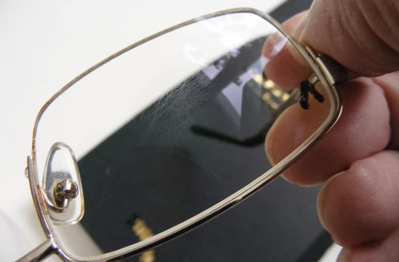 Scratch samples on the surface of eyeglasses. Scratch samples on the surface of eyeglasses.