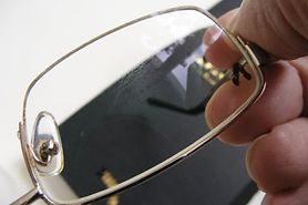 Scratch samples on the surface of eyeglasses.