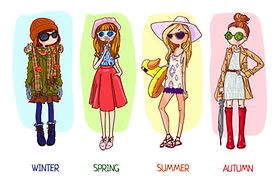 illustration of woman wearing sunglasses in all four seasons